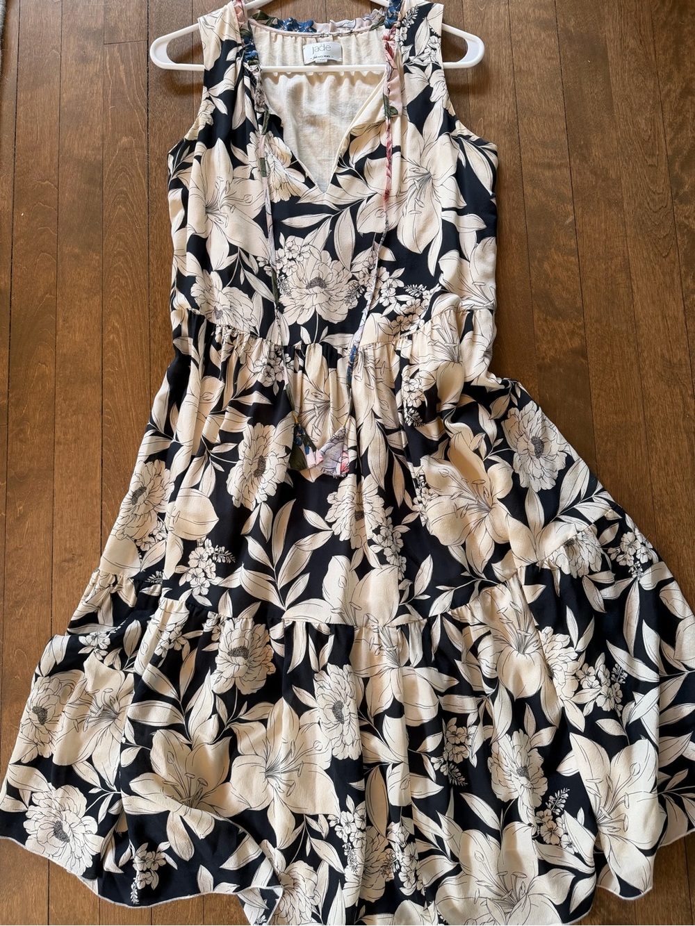 Johnny Was 100% Silk Black and White Floral Maxi Dress